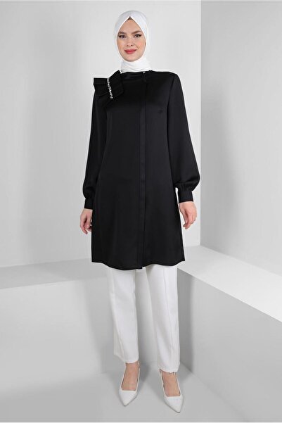 Alvina FIRFIR DETAYLI TAŞLI SATEN TUNİK 43838