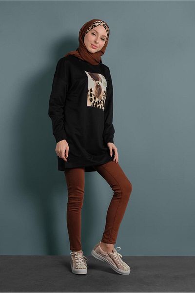 TRENDTESETTÜR Women's Black Printed Tracksuit Tunic 167