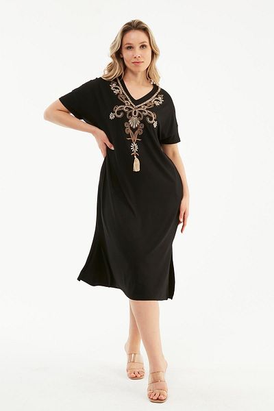 Ebsumu Μαύρο Κέντημα Άνετο Φόρεμα Plus Size