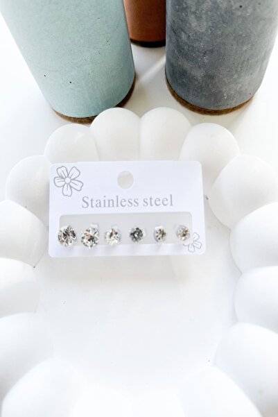 Pretty New Season Zircon Stone Steel Earrings Set of 6