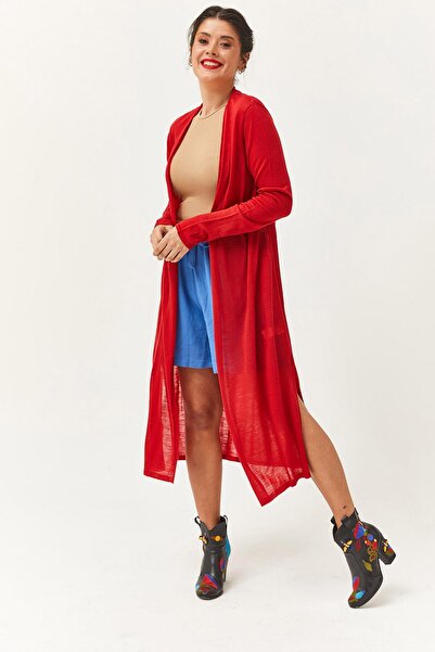 Ebsumu Tricotaj lungi, roșii, subțiri, cardigan pentru femei