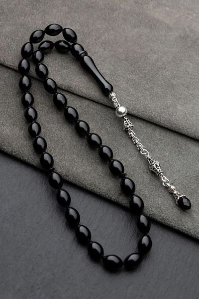 OTTOTESBİH Design special, mărgele de rugăciune de chihlimbar, ciucuri de argint, mărgele de rugăciune negre