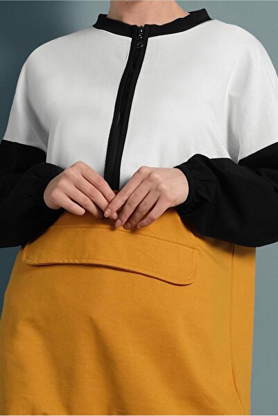 TRENDTESETTÜR Women's Orange (MUSTARD) Zippered Tracksuit Tunic 737