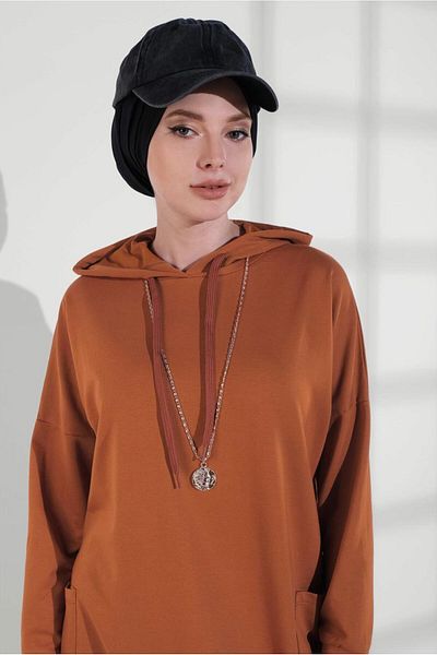 TRENDTESETTÜR Women's Tan Cotton Long Tunic 9822