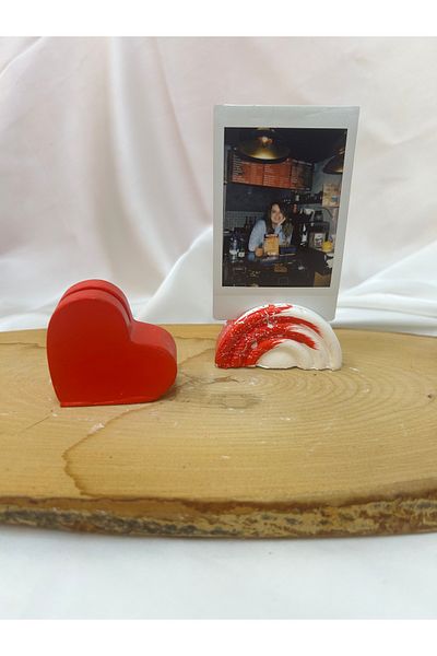 Melouro Red Design Heart and Rainbow 2-Piece Photo and Card Holder Set, Note Holder, Note Name Holder Set