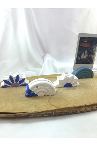 Melouro Navy Blue Daisy and Rainbow 4-Piece Photo and Card Set - Note Holder and Name Holder