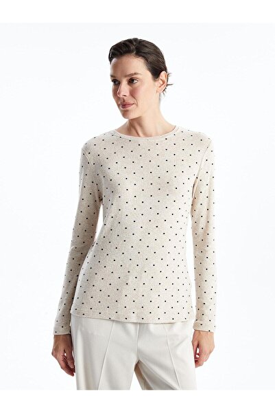 LC Waikiki Γυναικείο πουά μπλουζάκι LCWAIKIKI Classic με στάμπα με λαιμόκοψη