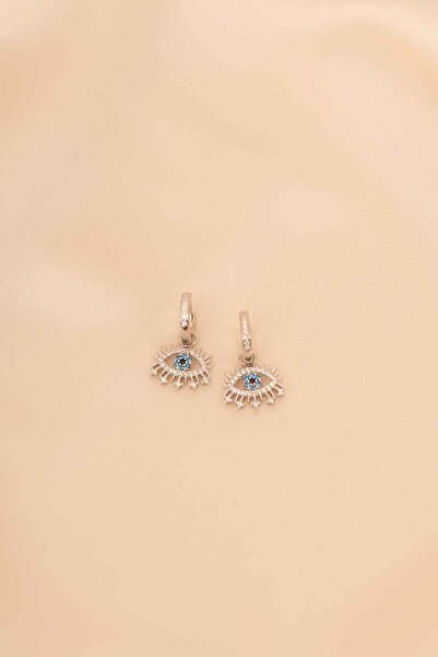 eva silvera 925 Ayar Gümüş Sallantılı Göz Küpe Nazar Boncuklu Küpe Mavi Zirkon Taşlı Küpe