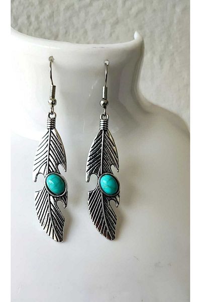 NHOUSE Feather Model, Turquoise Turquoise Stone, Dangle / Retro Earrings