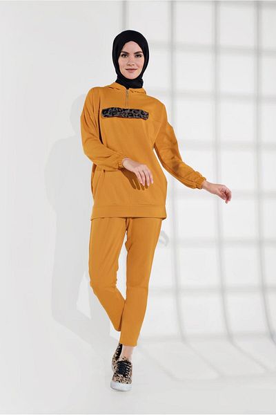 TRENDTESETTÜR Γυναικείο σετ αθλητικής φόρμας με κίτρινο (SAFRAN) λεοπάρ μοτίβο 6202