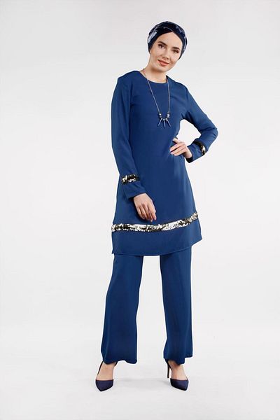 TRENDTESETTÜR Γυναικείο Navy Blue (INDIGO) Sequin Sequin 2 τεμαχίων Παντελόνι 8547