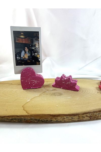 Melouro Fuchsia White Set of 2 Splatter Daisy and Heart - Photo and Card Holder, Note Holder