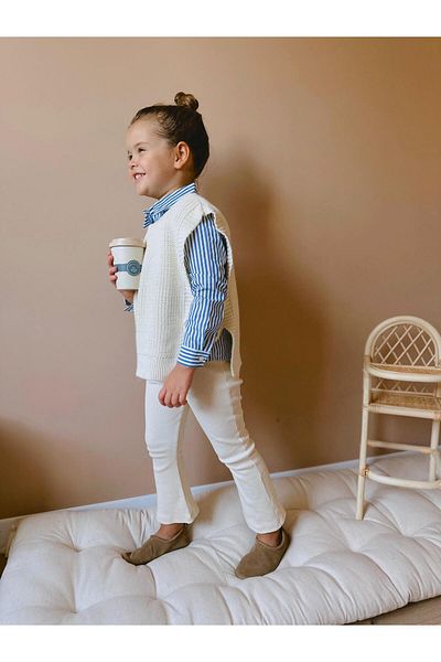 Magu Feltekerhető csíkos kötött ing és leggings szett lányoknak - 3 szál pamut