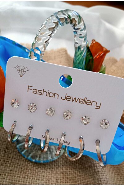 Shisa Jewel 6'lı küpe seti, gümüş halkalar, değerli taşlı küpeler(A1)