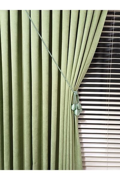 venedik home Water Green Luxury Velvet - 1X3 Close Pleat Island Background Curtain, High Quality Gift Accessory