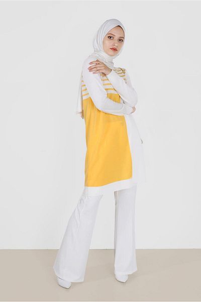 Alvina 42005 Model Šerit Detailed Two-Color Knitwear Tunik