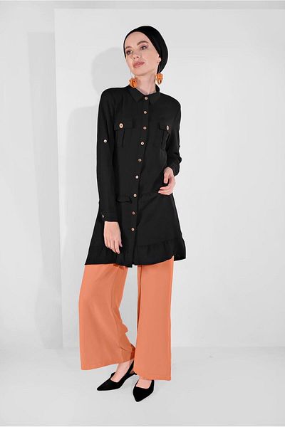 TRENDTESETTÜR Orange Wide Leg Women's Trousers - ORANJ 00200