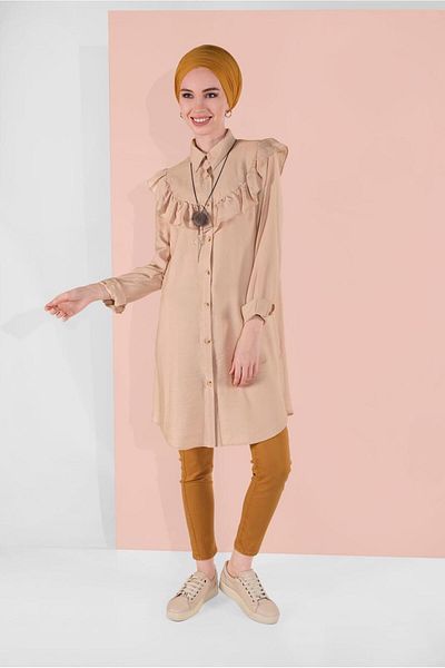 TRENDTESETTÜR Women's Beige (STONE) Buttoned Tunic 4404