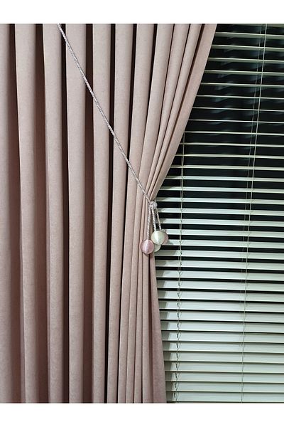venedik home Luxury Velvet Textured 1X3 Close Pleat - High Quality Accessory Gift, Powder Color Island Background Curtain