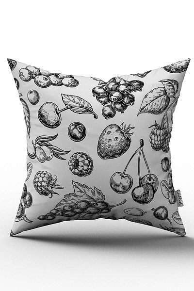 Cango Home White Black Mixed Fruit Pattern Digital Printed Throw Pillow Cover - Otyk726