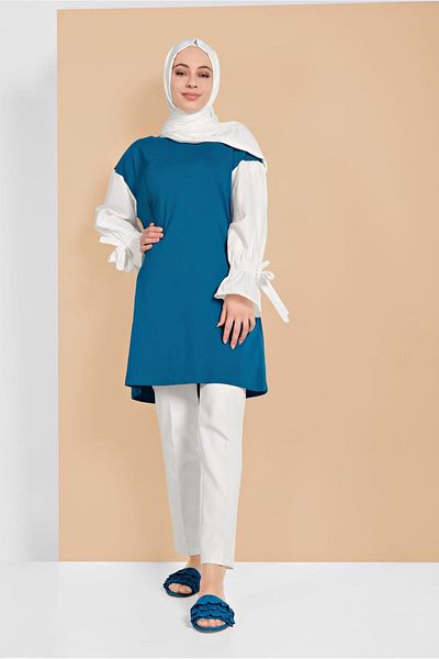 TRENDTESETTÜR Γυναικεία Μπλε (PETROL) Μανσέτες Lace Up Tunic 01815
