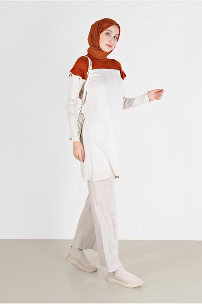 Alvina Two-Color Ruffled Shoulders Knitwear Tunic 42040