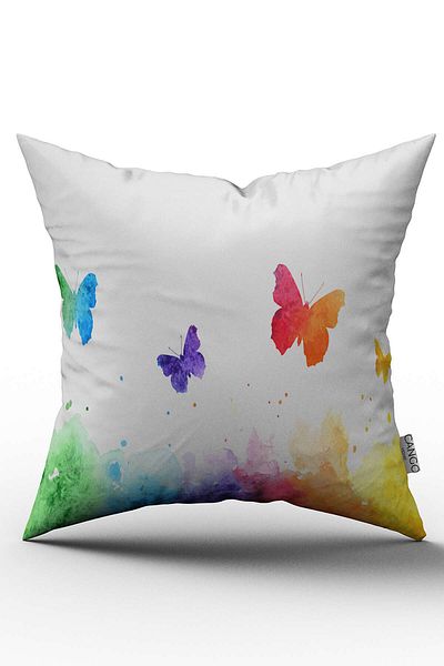 Cango Home Husă de pernă albă, multicoloră, cu model de fluturi, imprimată digitală - OTYK731
