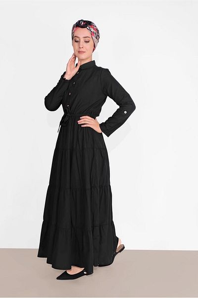 TRENDTESETTÜR Γυναικείο μαύρο βαμβακερό φόρεμα casual 9432