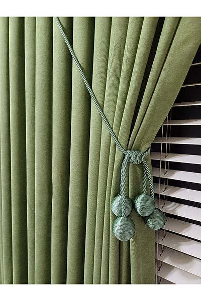 venedik home Water Green Luxury Velvet - 1X3 Close Pleat Island Background Curtain, High Quality Gift Accessory
