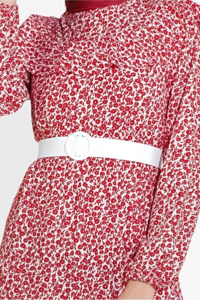 TRENDTESETTÜR Red Floral Print Ruffle Women's Dress 4505
