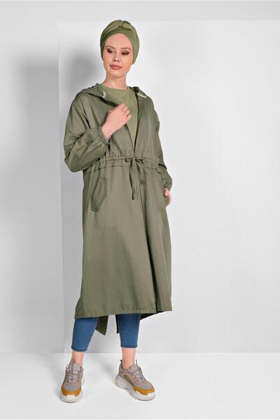 TRENDTESETTÜR Khaki Colored Women's Trench Jacket - Drawstring Waist, Model 2403