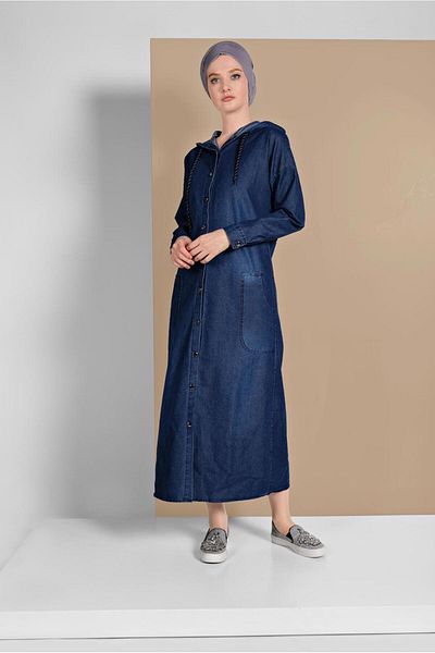 TRENDTESETTÜR Γυναικεία καμπαρντίνα με κουκούλα Navy Blue (INDIGO) με τσέπες 032