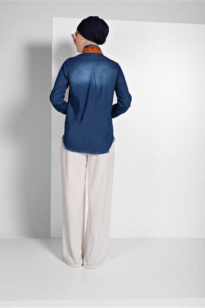 TRENDTESETTÜR Жіноча темно-синя (ІНДИГО) джинсова блуза на кнопках 9233