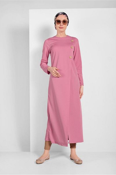 TRENDTESETTÜR Women's Powder Asymmetrical Cut Button Detailed Tunic 4616