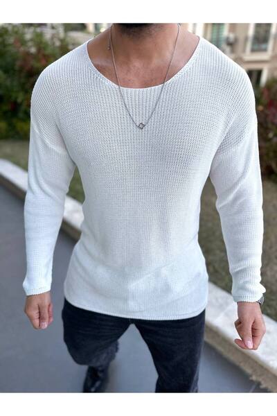 elkumoda Pulover oversize din bumbac tricotat în stil casual cu decolteu - Ha...