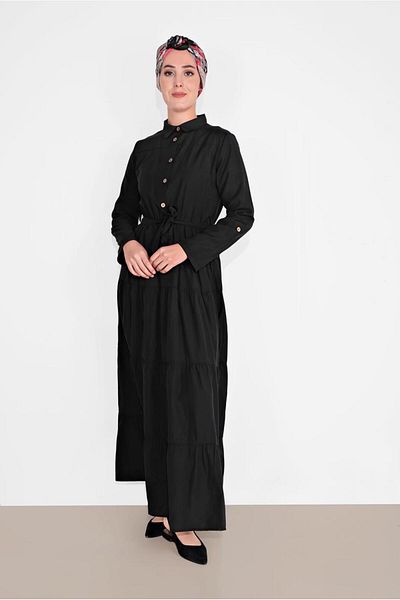 TRENDTESETTÜR Γυναικείο μαύρο βαμβακερό φόρεμα casual 9432