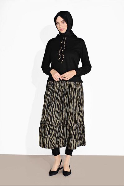 TRENDTESETTÜR Women's Black Zebra Print Hooded Tunic - Black-Mink 6016
