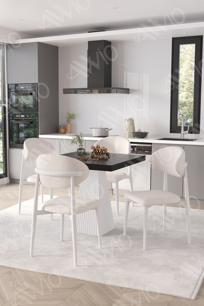 AVVİO Essen Beyaz Polo Metal Sandalye 90X90 Kare  Yemek Masası Mutfak Masası ...