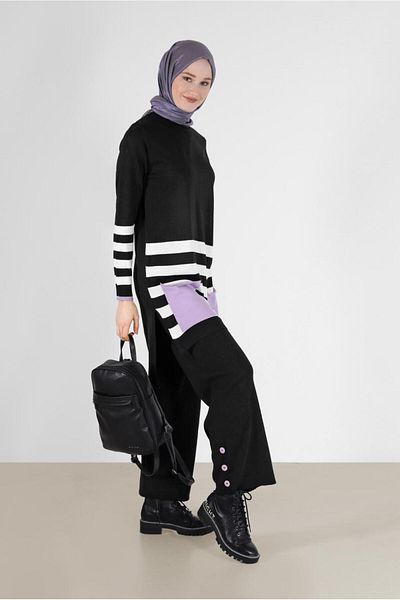 Alvina STRIP DETAILED DOUBLE PANT WITH POCKETKnitwear Suit 42124
