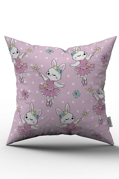 Cango Home Digital Printed Children's Throw Pillow Cover with White Pink Rabbit Figure - Otyk750