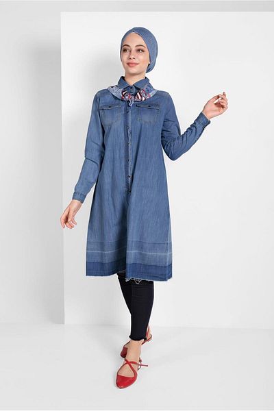 TRENDTESETTÜR Women's Blue (MEDIUM BLUE) Cotton Denim Tunic 24315
