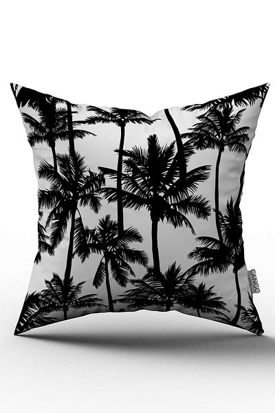 Cango Home Husă de pernă cu model digital cu palmier alb și negru - OTYK806