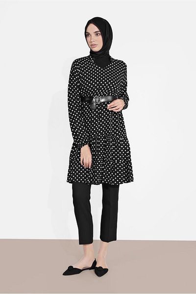 TRENDTESETTÜR Women's Black Polka Dot Tunic 1491