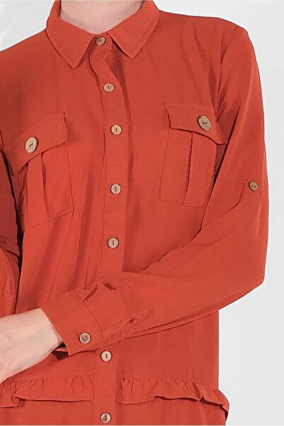 TRENDTESETTÜR Women's Brown (TILE) Buttoned Pocket Tunic 9005