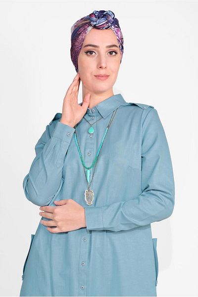 TRENDTESETTÜR Ocean Blue Cotton Tunic - Tall Button, Women'S, 18705