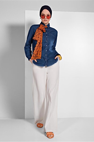 TRENDTESETTÜR Жіноча темно-синя (ІНДИГО) джинсова блуза на кнопках 9233