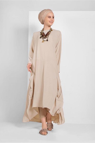 TRENDTESETTÜR Γυναικείο μπεζ τσέπη με λεπτομέρειες casual τουνίκ 09225