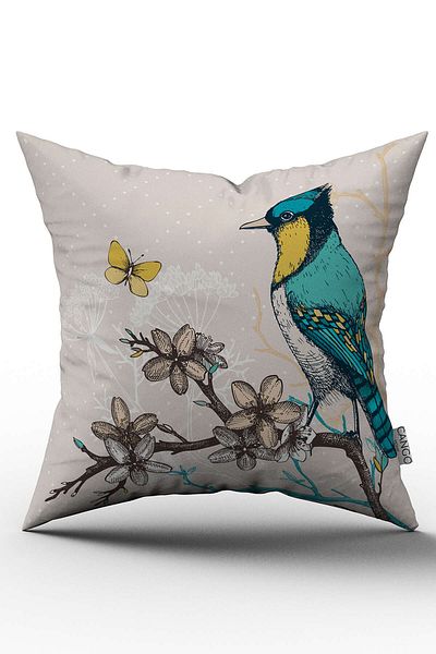 Cango Home Brown Blue Bird Figured Digital Printed Throw Pillow Cover - Otyk707
