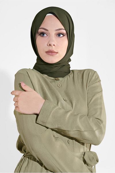 TRENDTESETTÜR Γυναικείο Χακί (A.HAKİ) Φόρεμα με κουμπιά με ζώνη 0301