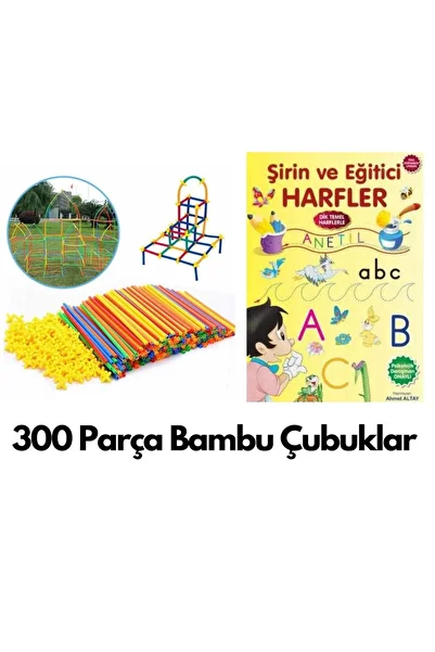 TOMBİ-X Bamboo Sticks 300 Pieces - Cute and Educational Letters